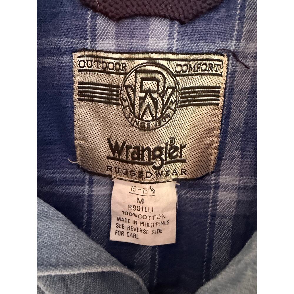 Wrangler Rugged Wear Chambray Button Up Shirt Mens Medium Blue Western Workwear - Picture 3 of 4